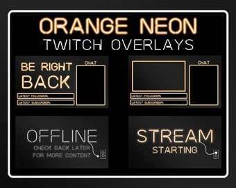 Orange Neon Twitch Overlays- OBS Streaming Extension Pack