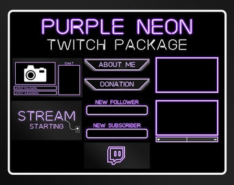 Neon Purple Complete Twitch Streaming Package- Overlays, Alerts, Panels, Webcam Borders, Profile Banner