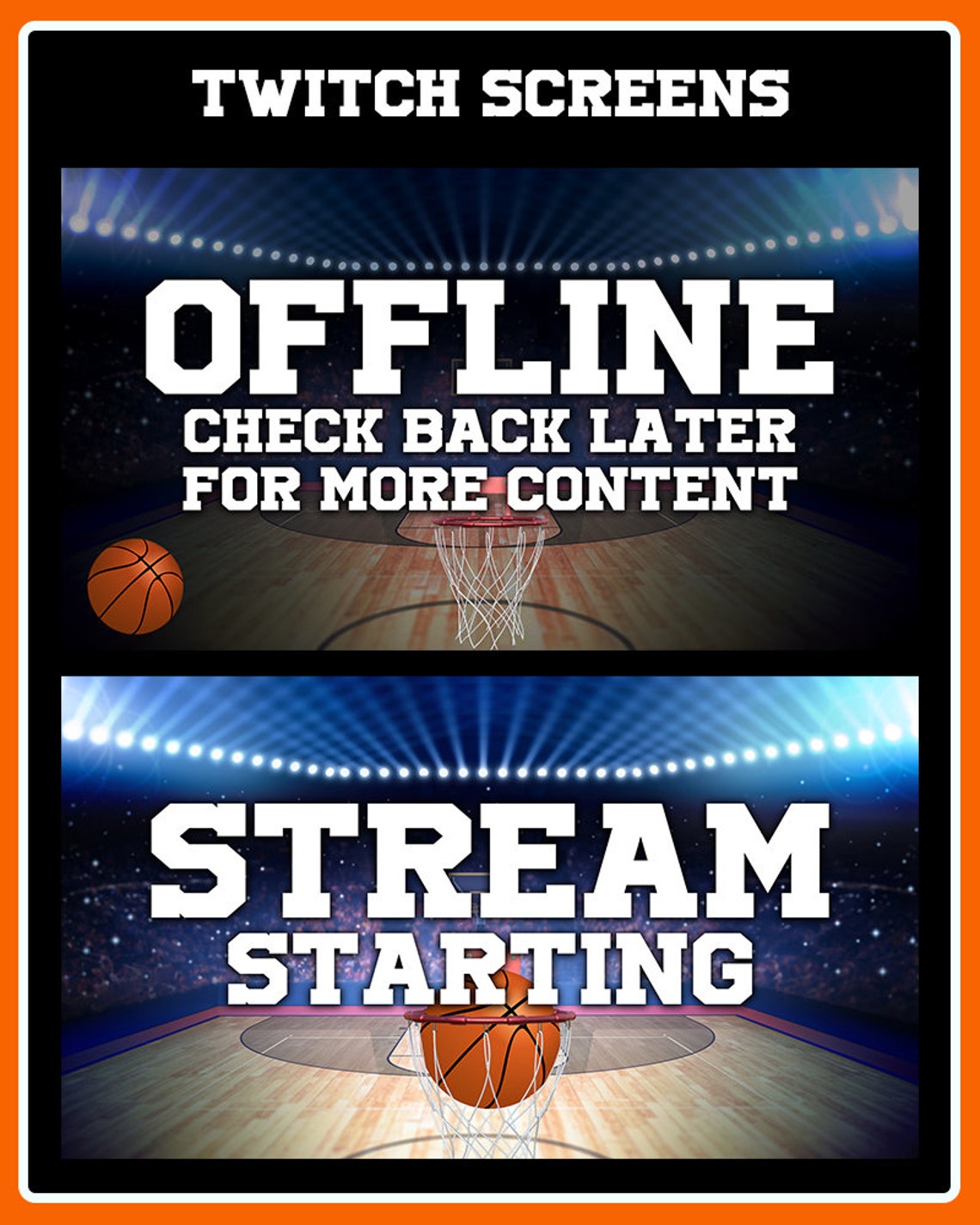 Basketball Themed Complete Twitch Stream Package Overlays, Alerts, Panels, cam Border