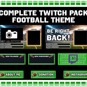 Football Theme Complete Twitch Streaming Package- Overlays, Screens, Panels, Alerts, Webcam Border, Profile Banner
