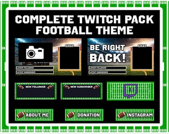 Football Theme Komplettes Twitch Streaming Paket- Overlays, Bildschirme, Panels, Warnungen, Webcam-Rand, Profilbanner