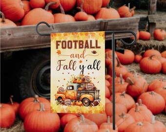 Welcome Thanksgiving Fall Garden Flags, FOOTBALL and Fall Y'all Truck Flag, Harvest Autumn Seasonal Farmhouse Holiday NFSF12