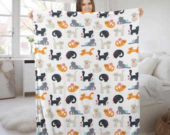 Cat Blanket, Cats Blankets, Gifts for cat mom, cat dad, cat lover, cat throw blanket, cat gifts for her him woman BY6O66