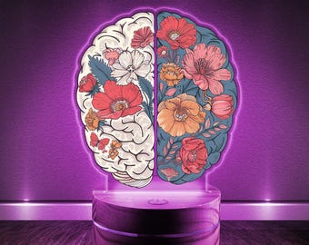 Personalized Brain Night Light, Psychologist Floral Lamp, Neurologist Desk Decor,Psychology Student Graduation Gift, LED Office Light NFY101