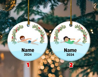 Swimming Male, Female Christmas Ornament Personalized, Swimmer Boy Girl Ornament, Learn To Swim, Swim Team Gift, Swimming E2OI34