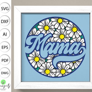 Mama Shadow Box 3D svg, Daisy Flower Shadow Box, Mutterblume 3D Box svg, Muttertag svg, geschichtete Papierkunst, geschichteter Karton Kunst