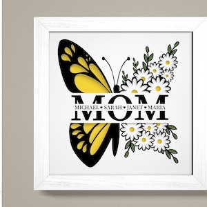 Mamma farfalla fiore ombra scatola 3D Svg, mamma 3D Svg, amore mamma 3D Light Box, felice festa della mamma 3D Svg, fiore 3D scatola Svg, cartoncino a strati arte