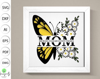 Mom Butterfly Flower Shadow Box 3D Svg,3D Mom Svg, Love Mom 3D Light Box ,Happy Mothers Day 3D Svg, Flower 3D Box Svg, Layered Cardstock Art