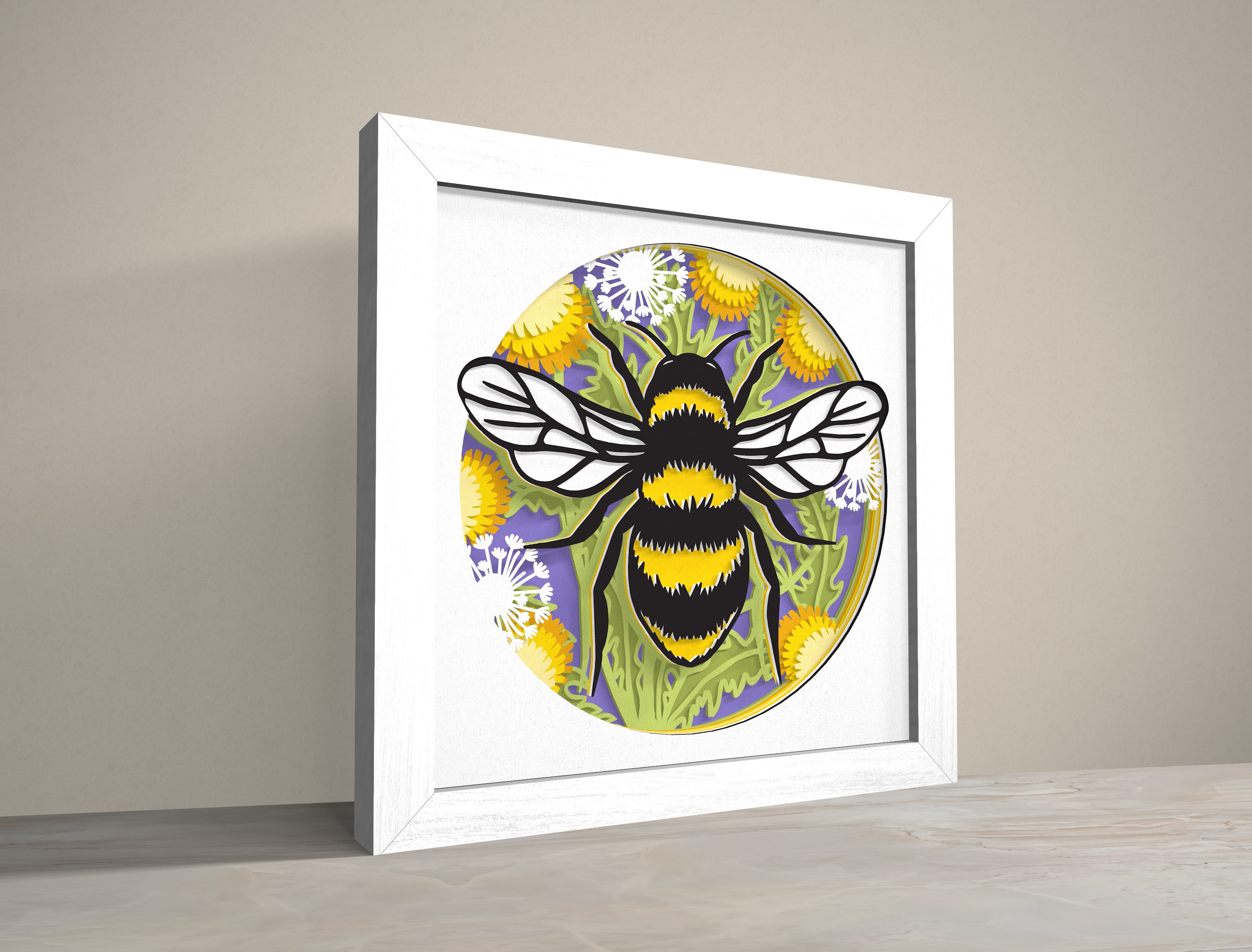 3D Honey Bee Shadow Box SVG, Bee 3D Box Svg ,bee Flower Svg ,spring Bee ...