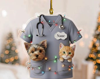 Personalized Vet Christmas Ornament, Custom Cat and Dog Ornament, Animal Doctor Holiday Decoration, Gift for Veterinarian or Vet Tech JCSW20