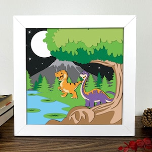 Dinosaur Shadow Box Svg,Animal Light Box 3D Svg,Dinosaur Shadow Box Art, Cutting Cricut, Layered Svg File,Files For Cricut And Silhouette