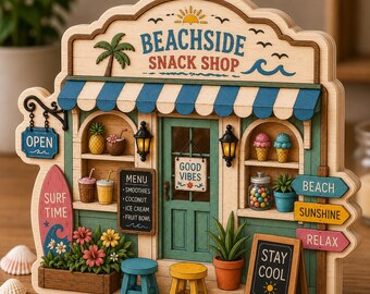 Beach Shop Wooden Block Decor, Coastal Beach House Shelf Decor, Summer Snack Shop Desk Decor, Ocean Lover Gift, Nautical Wood Sign NRD-NTH17