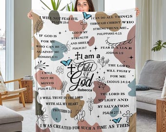 I Am A Child Of God Blanket, Bible Verse Blanket, Faith In God Religious Blanket,Christian Blanket,Custom Name Blanket,Christian Gift BXLN13