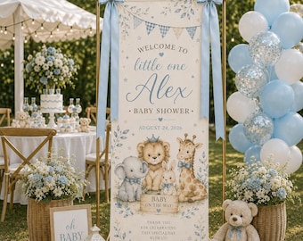 Letrero de bienvenida para baby shower "Little One", pancarta azul para baby shower, póster de bienvenida personalizado para baby shower, letrero de entrada para niño NRD-NTH15