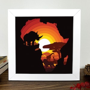 Africa Shadow Box 3D Svg, Africa 3D Svg, Africa 3D Box Svg, Africa Light Box Svg, Africa Svg, Layered Cardstock Art, Shadow Box Template