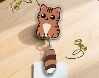 Portatarjetas retráctil con forma de gato, portatarjetas de identificación con forma de cola de gato, portatarjetas retráctil con forma de gatito para enfermera, portatarjetas retráctil, portatarjetas retráctil con forma de animal, regalo para técnico veterinario GAKN05-1