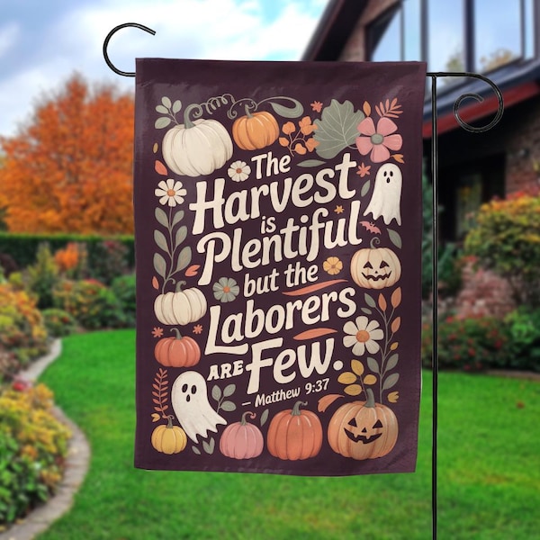 Bandera floral otoñal para jardín, bandera cristiana con calabaza botánica, decoración otoñal para porche, bandera religiosa de la cosecha, letrero "La cosecha es abundante" NGTV07