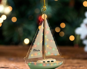 Custom Name Sailboat Personalized Ornament, Christmas Tree Hanging Decor, Christmas Ornament, 2D Flat Ornament D2LA07