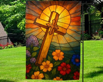 Christian Stained Glass Virgin Mary Garden Flag, Blessed Hail Mary Mother Flag, Mother of God Flag, Virgin Flag, Religious Flag G5ME09