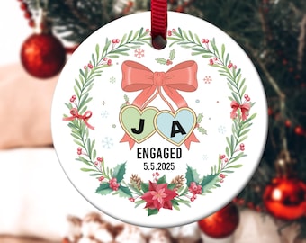 Engagement Gift, Personalized First Christmas Engaged Ornament, Engagement Gift Basket, Blue Ornament, Ships Today G5PS30-1