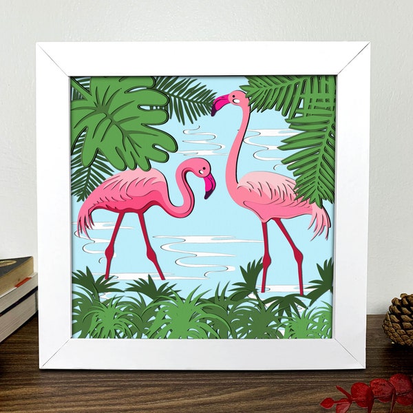 Flamingoes Shadow Box Svg,Animal Shadow Box 3D Svg,Animal Shadow Box Art, Cutting Cricut, Layered Svg File,Files For Cricut And Silhouette