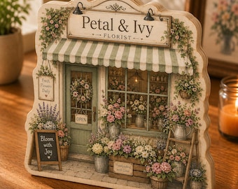 Personalized Florist Shop Wooden Block, Custom Flower Shop Desk Decor, Floral Boutique Sign, Florist Gift, Flower Lover Home Decor NRD-ESH48