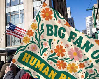 Big Fan of Human Rights Floral Flag, Floral Human Rights Garden Flag, Outdoor Yard Decor C2FK22