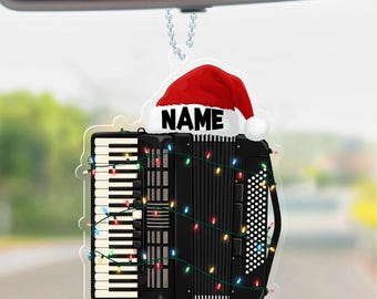 Musical Accordion Acrylic 2D Flat Christmas Ornament, Festive Tree