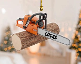 Personalized Chainsaw Christmas Ornament, Arborist Tree Worker Ornament, Custom Name Lumberjack Holiday Gift JCTW34