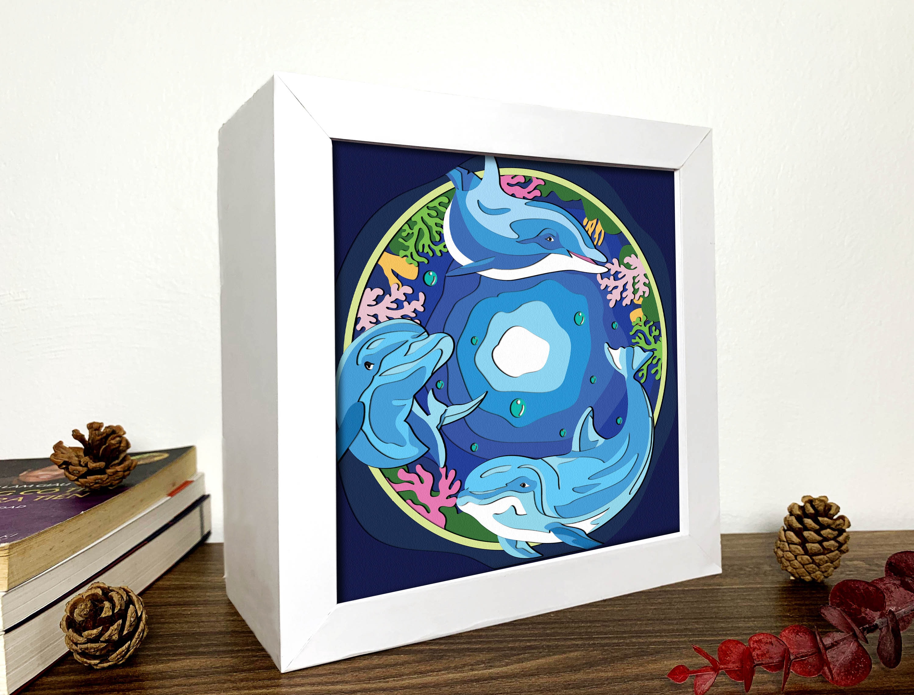 Dolphin Shadow Box 3D Svg, Dolphin 3D Svg ,dolphin 3D Box Svg ,dolphin ...