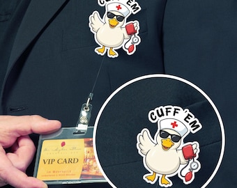 Cuff 'em Badge Reel- Funny Badge Reel,Nurse Badge Reel,Er Nurse Badge,CNA Badge Reel,MA Badge Reel - Silly Goose Badge Holder, Cute G5SL11