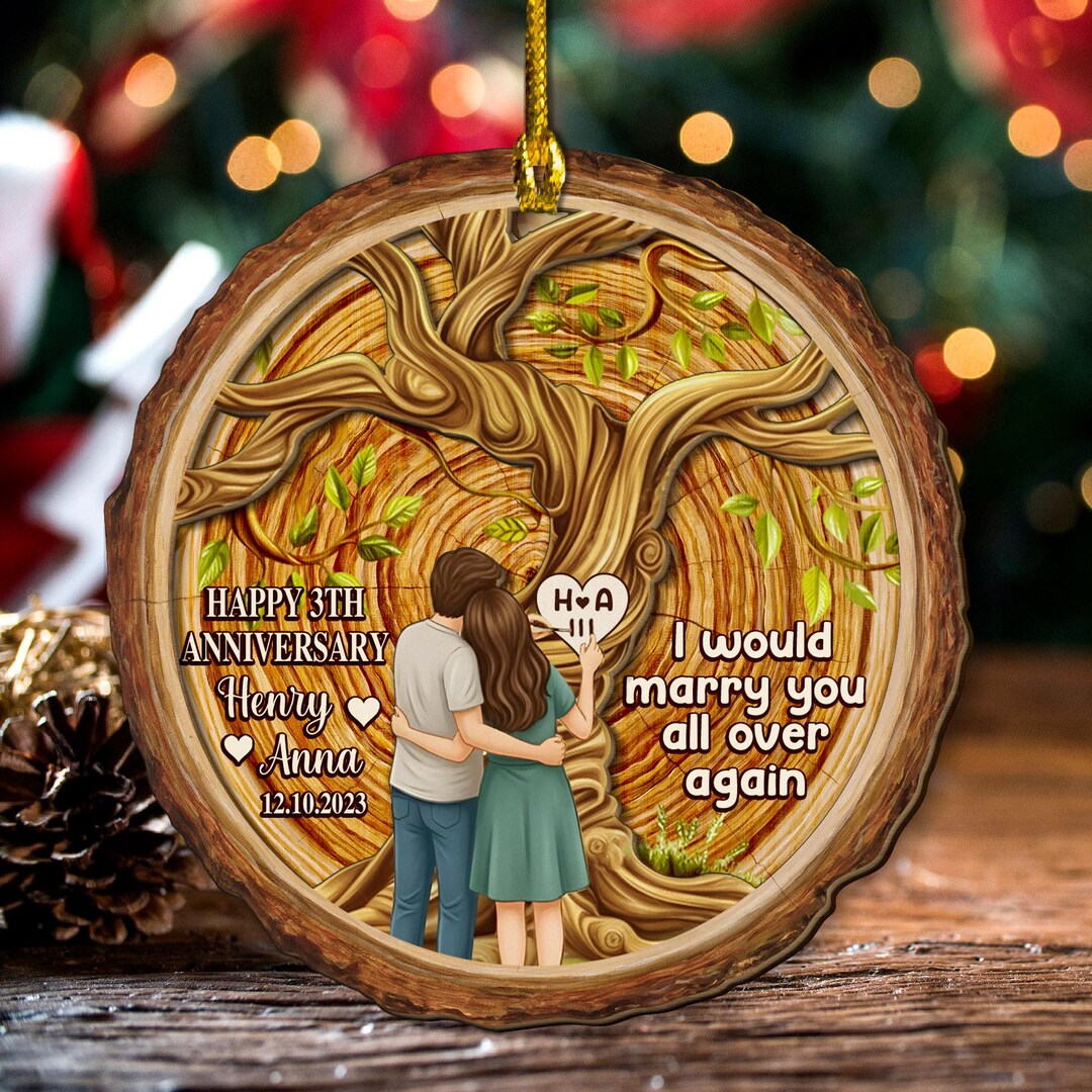 Personalized 5th Anniversary Wooden Ornament, Custom Couple Name ...