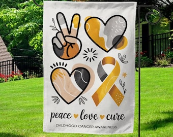 Childhood Cancer Awareness Double Sided Flag - Gold Ribbon Garden Flag, Rainbow Design, Pediatric Cancer Support, Kid Fighting Cancer D2I402