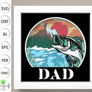 Papa Schatten Box 3D SVG, Vater Angeln SVG, Vatertag Light Box SVG, glücklicher Vatertag SVG, coolen Papa dafür, Papa dafür, 3D Layered Cardstock Art