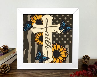 Faith Sunflower Shadow Box Svg,Sunflower SVG , Faith 3D Svg ,Flag Svg,Faith Sunflower Light Bo Svg, Cricut Svg,Digital Download,Sillhouette