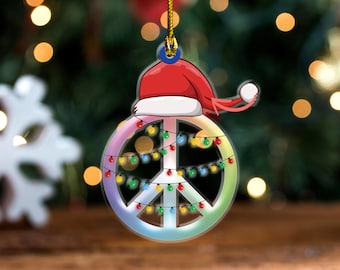 Peace Sign Hanging Christmas Ornament, Peace Symbol Christmas Ornament, Hippie Car Charm Gift, Peace Sign Xmas Tree Hanging SG3QT05