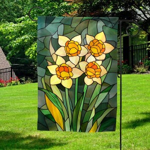 Grandma&#39;s Garden Flag, Inspired Stained Glass Birth Month Flower Flag, Mom Flag Gift For Mom, Happy Mother&#39;s Day Gift 2025 NGPN09-3