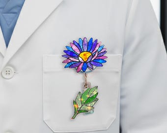 Personalized Water Lily Badge Reel, Custom Water Lily Flower ID Holder, Botanical Floral Badge Reel, Nurse Gift NGYU11-09