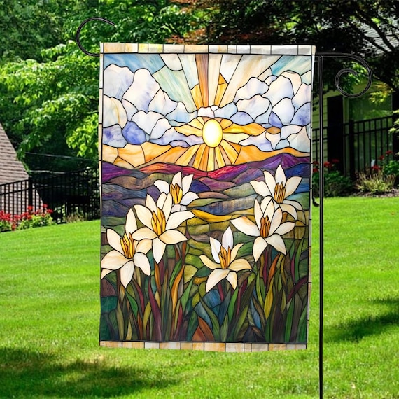 Stained Glass Lily Welcome Garden Flag, Stained Glass Art