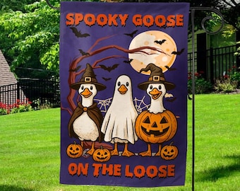 Spooky Goose On The Loose Garden Flag, Funny Halloween Goose Yard Decor, Halloweener Spooky Season Gift,Summerween Yard Banner G5ME08