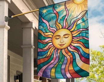 Welcome Home Garden Flag, Hippi Fun Wacky Sun, Summer Trip Flag, Sun Garden Flag - Colorful Artistic Celestial Sun Yard Banner JCOZ05