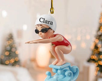 Personalized Swimmer Christmas Ornament, Swim Team Gift Ornament, Custom Name Swimming Holiday Decor for Athletes JCTU15