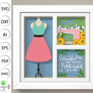 Machine à coudre 3D Shadow Box Svg, Machine à coudre Svg 3D Box, Machine à coudre Light Box Svg, Couture florale, Modèle