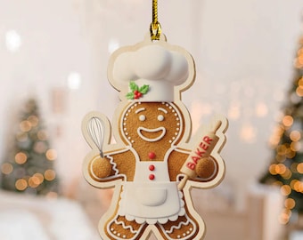 Cute Gingerbread Chef Ornament, Baking Spirits Bright Christmas Ornament, Holiday Gingerbread Man Decor, Christmas Tree Decoration NGWL22