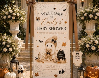 Baby Boo Halloween Welcome Sign, Little Monster Baby Shower Banner, Custom Spooky Baby Shower Decor, Ghost Baby Party Backdrop NRD-KSH17