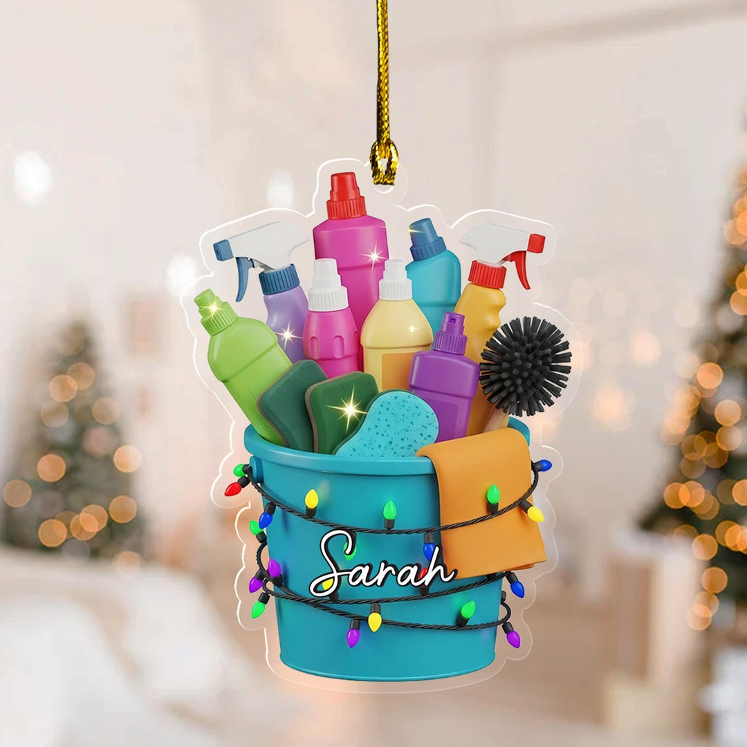 Cleaning Supplies Bucket Hanging Decor, Personalized Housekeeping Gift ...