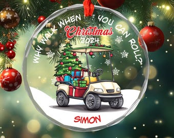 Personalized Golf Cart Carrying Christmas Tree Ornament, Golf Cart Glass Ornament, Sports Golf Christmas Ornament 2025, Dad Gift NFXB23