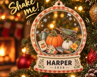 Fall Pumpkin Garden Shaker Ornament, Personalized Autumn Gardening Christmas Gift, Custom Name - BAIE07-RD