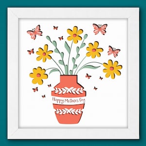 Moeder Shadow Box 3D Svg, bloemenvaas Svg, cadeau voor moeder Svg, Moederdag lichtbak Svg, Happy Mother Day Svg, bloem 3D Box, gelaagde Cardstock kunst
