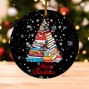 Personalized Books Christmas Tree Ornament, Xmas Librarian Ornament, Reading Teacher Ornament Xmas, Book Lover Gift, 2024 Ornament KBTZ19